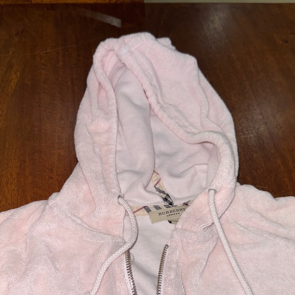 Y2K Burberry London Terry Cloth Feel Light Pink Zip-Up Hoodie - Picture 7 of 14